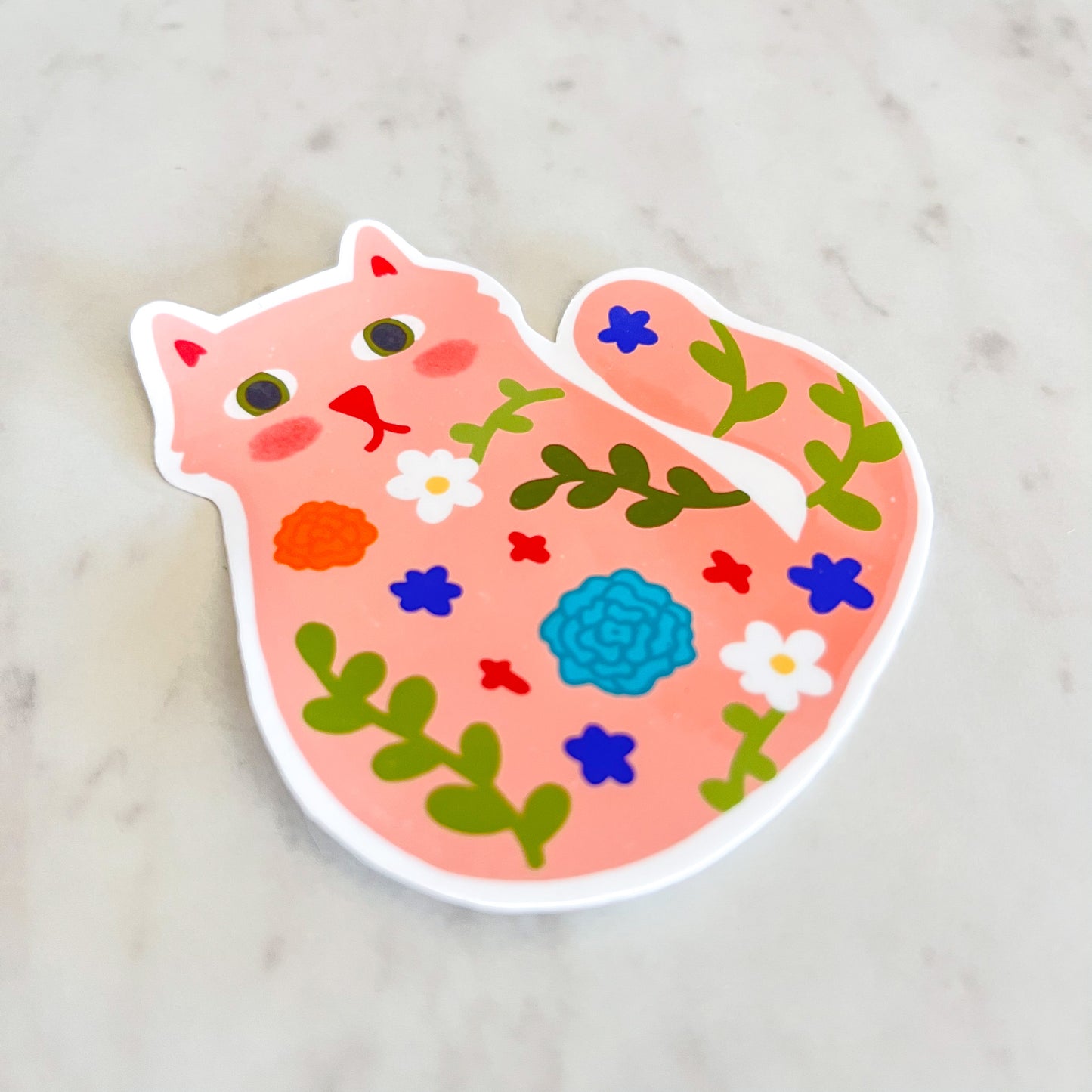 Floral Cat Waterproof Sticker